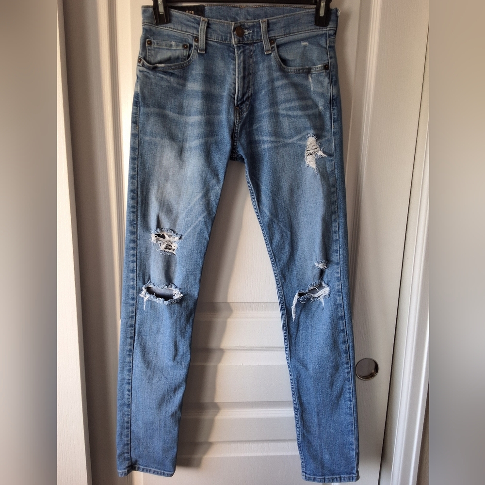 Hollister Men 31 X32 Super Skinny Light Wash Distressed Hipster Preppy Y2K Jeans
